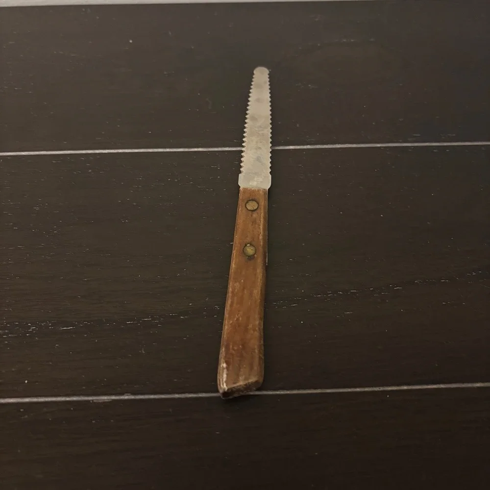 Vintage | Double‎ Serrated | Utility Knife | Stainless Steel | Japan Wood Handle